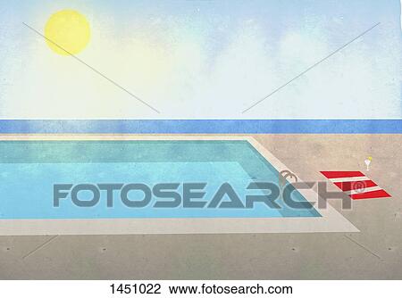 Drawing - Illustration of swimming pool on sunny day. Fotosearch
