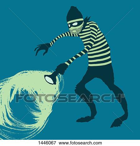 Stock Illustration - Illustration of thief against blue background. Fotosearch