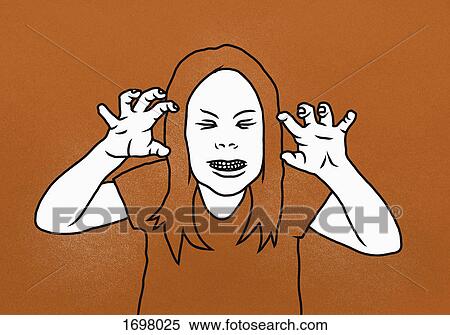 Illustration of woman clenching teeth while gesturing against orange background View Large Photo Image Stock Photography - Illustration of woman clenching teeth while gesturing against orange background. Fotosearch