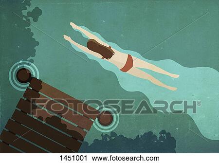 Clip Art - Illustration of woman swimming in lake. Fotosearch