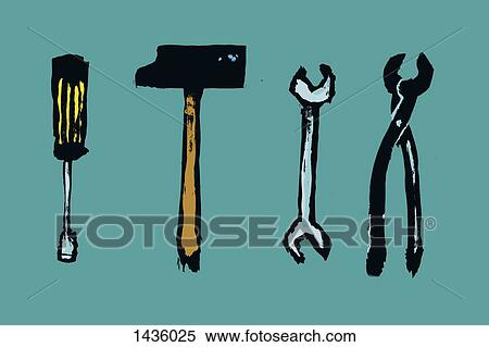 Stock Illustration - Illustration of work tools against blue background. Fotosearch