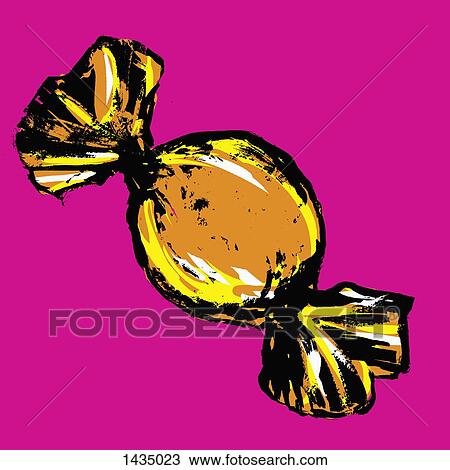 Illustration of wrapped candy against pink background View Large Illustration Drawing - Illustration of wrapped candy against pink background. Fotosearch