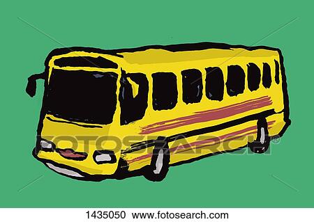 Clipart - Illustration of yellow bus against green background. Fotosearch