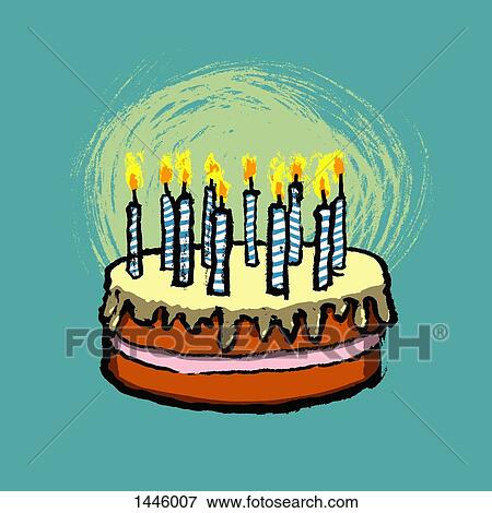 Stock Illustration - Illustrative image of birthday cake against blue background. Fotosearch