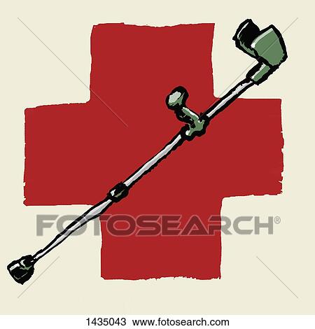 Illustrative image of crutch against International Red Cross View Large Illustration Drawing - Illustrative image of crutch against International Red Cross . Fotosearch