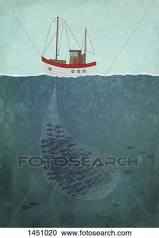 Illustrative image of fishing trawler on sea View Large Illustration Clipart - Illustrative image of fishing trawler on sea. Fotosearch