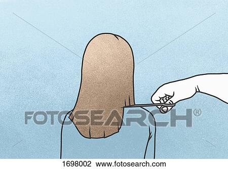 Illustrative image of hand cutting woman's hair against blue background View Large Photo Image Stock Image - Illustrative image of hand cutting woman's hair against blue background. Fotosearch