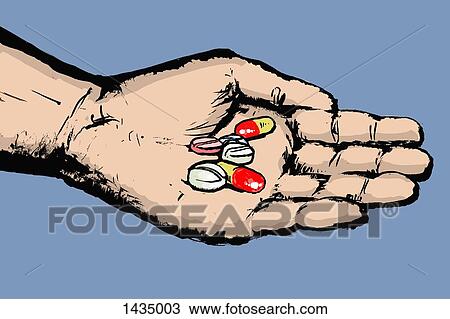 Illustrative image of hand holding pills against purple background View Large Illustration Drawing - Illustrative image of hand holding pills against purple background. Fotosearch