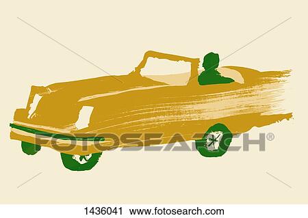 Clip Art - Illustrative image of person driving sports car against white background. Fotosearch