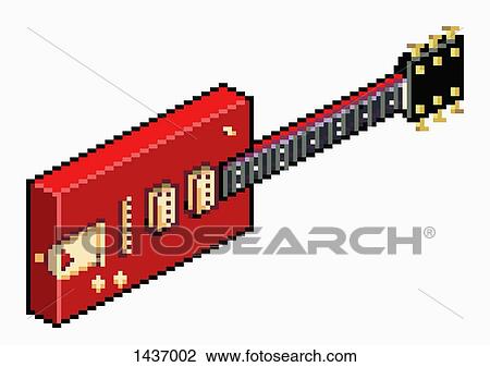 Drawing - Illustrative image of pixelated red electric guitar against white background. Fotosearch