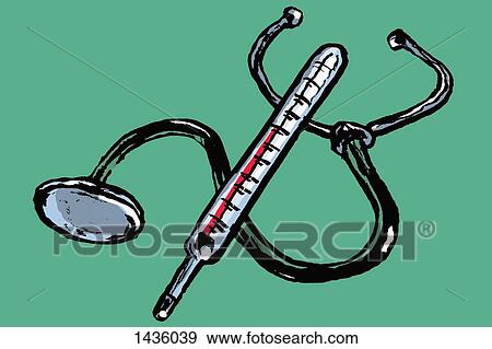Illustrative image of stethoscope and thermometer on green background View Large Illustration Stock Illustration - Illustrative image of stethoscope and thermometer on green background. Fotosearch