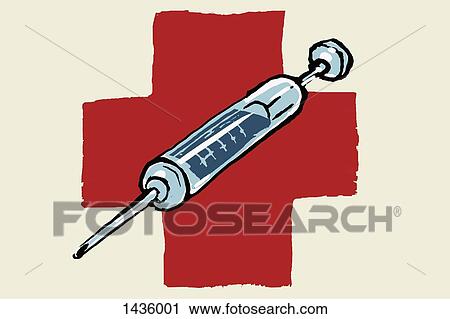 Illustrative image of syringe against international red cross  View Large Illustration Clip Art - Illustrative image of syringe against international red cross . Fotosearch