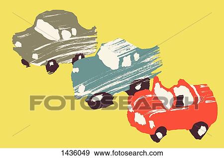 Stock Illustration - Illustrative image of various cars against yellow background. Fotosearch