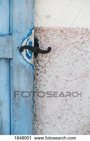 Iron latch on blue wooden door View Large Photo Image Stock Image - Iron latch on blue wooden door. Fotosearch