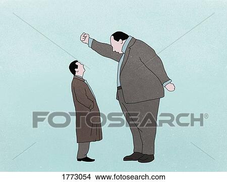 Picture - Large boss yelling at businessman on blue background. Fotosearch