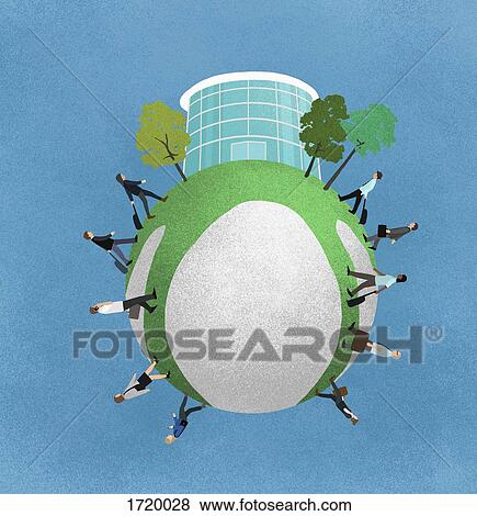 Little planet effect of business people walking towards office building View Large Photo Image Stock Photo - Little planet effect of business people walking towards office building. Fotosearch