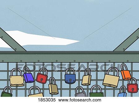 Stock Photography - Love locks on bridge. Fotosearch