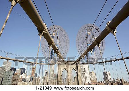 Low angle view of Brooklyn Bridge against clear sky, New York City, New York, USA View Large Photo Image Stock Photo - Low angle view of Brooklyn Bridge against clear sky, New York City, New York, USA. Fotosearch