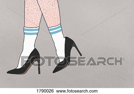 Low section of person with hairy legs wearing sports socks and high heels View Large Photo Image Stock Photograph - Low section of person with hairy legs wearing sports socks and high heels. Fotosearch