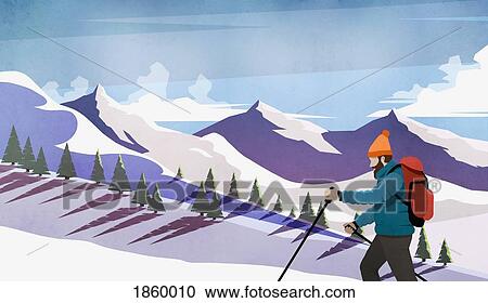 Man cross-country skiing among snowy mountains View Large Photo Image Stock Image - Man cross-country skiing among snowy mountains. Fotosearch