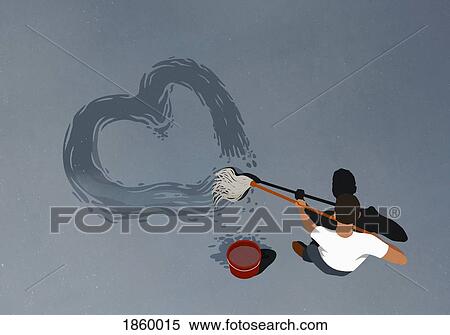 Stock Photography - Man drawing heart-shape with mop. Fotosearch