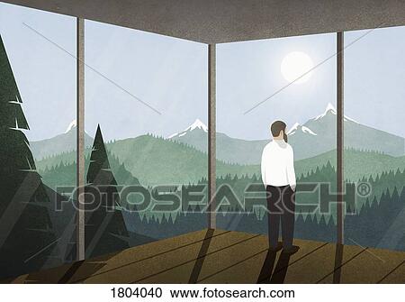 Man enjoying idyllic mountain view from house View Large Photo Image Stock Image - Man enjoying idyllic mountain view from house. Fotosearch