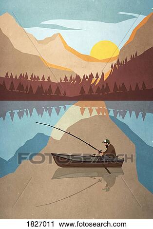 Man fishing in boat on tranquil mountain lake View Large Photo Image Stock Image - Man fishing in boat on tranquil mountain lake. Fotosearch