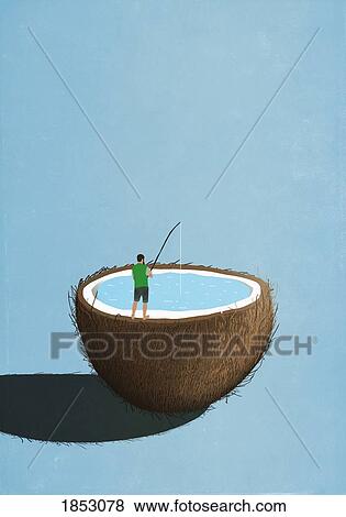 Man fishing inside coconut View Large Photo Image Stock Photo - Man fishing inside coconut. Fotosearch