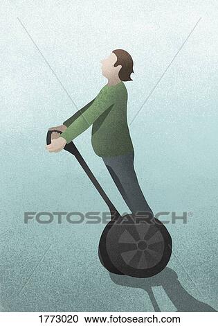 Man riding Segway scooter on blue background View Large Photo Image Stock Image - Man riding Segway scooter on blue background. Fotosearch