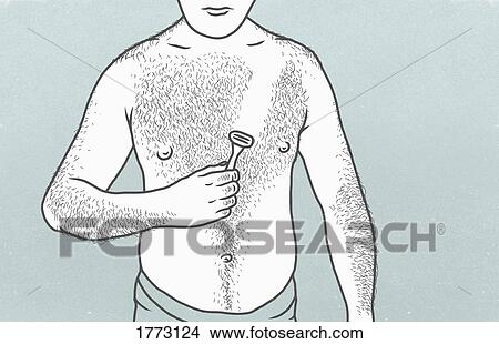 Man shaving hairy chest with razor View Large Photo Image Picture - Man shaving hairy chest with razor. Fotosearch