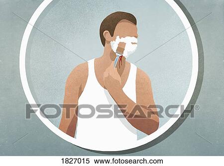 Man shaving his face, bleeding in mirror View Large Photo Image Stock Photography - Man shaving his face, bleeding in mirror. Fotosearch