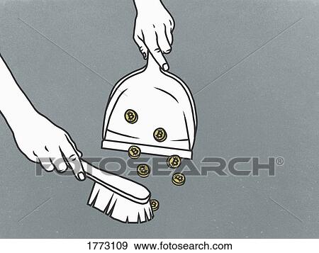 Stock Photo - Man sweeping Bitcoins into dustpan. Fotosearch