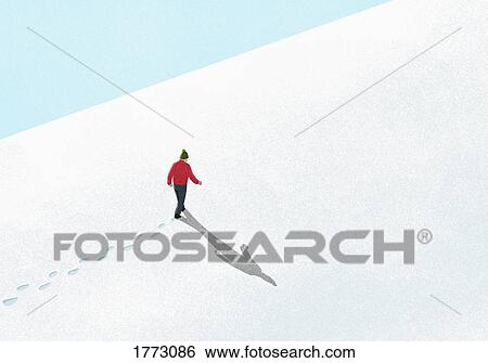 Man walking up snowy slope View Large Photo Image Stock Photograph - Man walking up snowy slope. Fotosearch