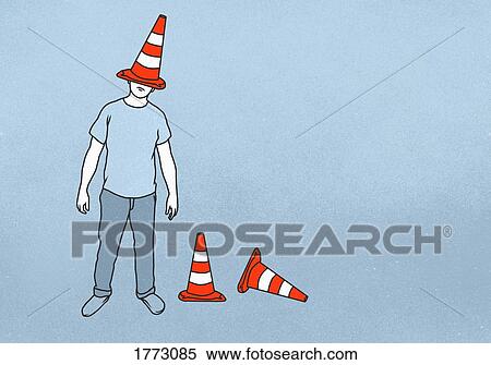 Man with traffic cone on head View Large Photo Image Stock Photography - Man with traffic cone on head. Fotosearch