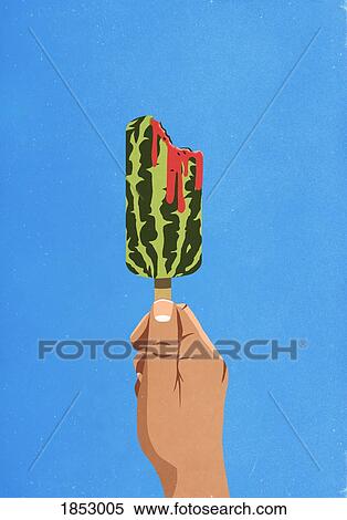 Melting watermelon popsicle View Large Photo Image Stock Photography - Melting watermelon popsicle. Fotosearch