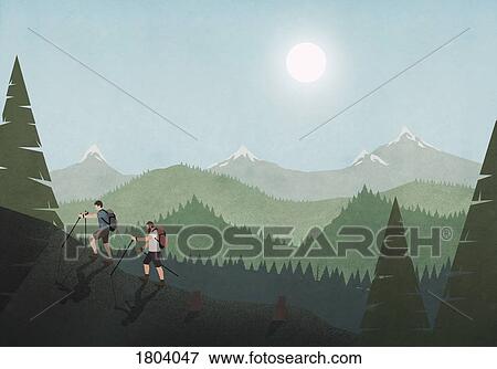 Men hiking along idyllic mountain and forest landscape View Large Photo Image Stock Photo - Men hiking along idyllic mountain and forest landscape. Fotosearch