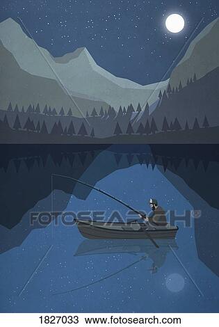 Moonlight shining over man fishing in boat on mountain lake View Large Photo Image Stock Image - Moonlight shining over man fishing in boat on mountain lake. Fotosearch