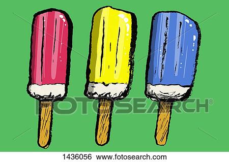 Multi colored ice lollies against green background View Large Illustration Stock Illustration - Multi colored ice lollies against green background. Fotosearch