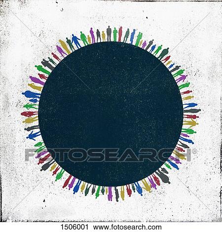 Multi colored people standing side by side around circle View Large Photo Image Stock Image - Multi colored people standing side by side around circle. Fotosearch