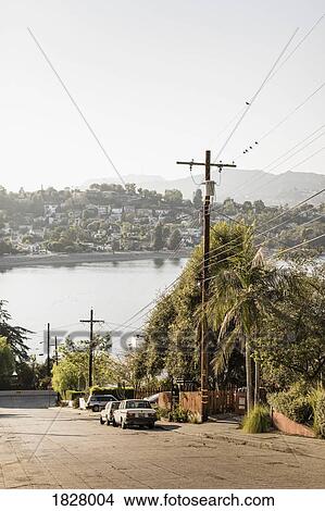 Neighborhood with sunny lake view, Los Angeles, California, USA View Large Photo Image Picture - Neighborhood with sunny lake view, Los Angeles, California, USA. Fotosearch