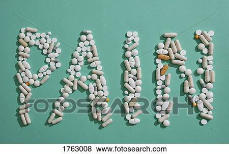 Painkiller pills spelling out Pain on green background View Large Photo Image Stock Photo - Painkiller pills spelling out Pain on green background. Fotosearch