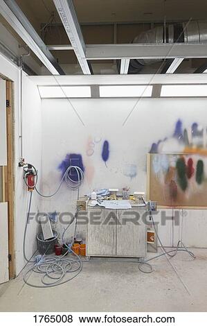 Paint on wall in art studio View Large Photo Image Stock Photo - Paint on wall in art studio. Fotosearch