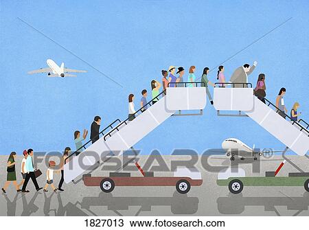 Passengers climbing and descending airport boarding stairs View Large Photo Image Stock Image - Passengers climbing and descending airport boarding stairs. Fotosearch