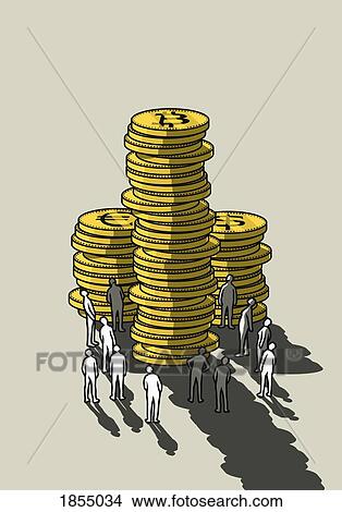 People looking up at tall Bitcoin stack View Large Photo Image Picture - People looking up at tall Bitcoin stack. Fotosearch