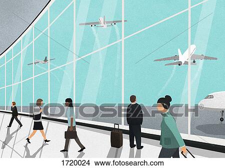 People walking by window at airport View Large Photo Image Picture - People walking by window at airport. Fotosearch