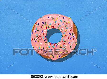 Pink donut with sprinkles on blue background View Large Photo Image Stock Image - Pink donut with sprinkles on blue background. Fotosearch