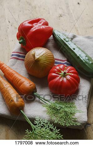 Plastic vegetables on towel View Large Photo Image Stock Photo - Plastic vegetables on towel. Fotosearch