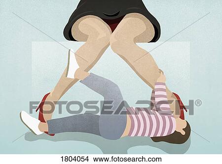 Picture - Playful child pulling at mothers legs. Fotosearch