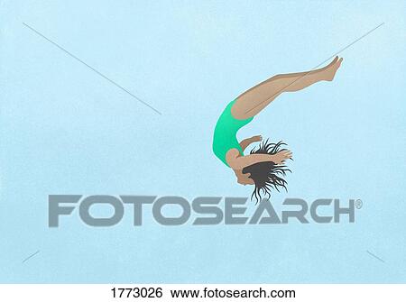 Stock Photograph - Playful girl in bathing suit diving. Fotosearch