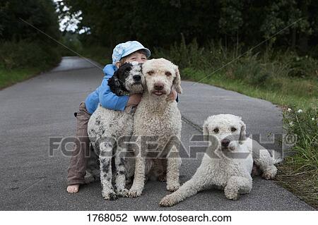 Portrait cute girl hugging dogs on rural road View Large Photo Image Stock Image - Portrait cute girl hugging dogs on rural road. Fotosearch